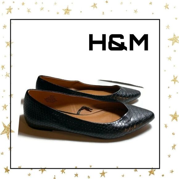 H&M Black Snake Slip-on Pointed Toe Flats 9.5 - Picture 1 of 5